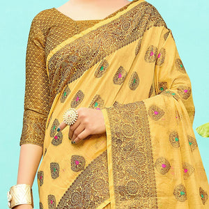 Elegant Yellow Festive Wear Woven Designer Silk Saree