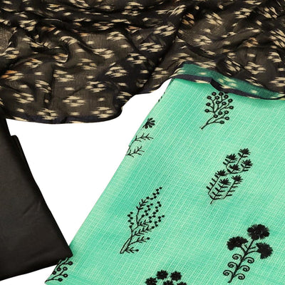 Energetic Aqua Blue Colored Casual Wear Embroidered Kota Silk Dress Material