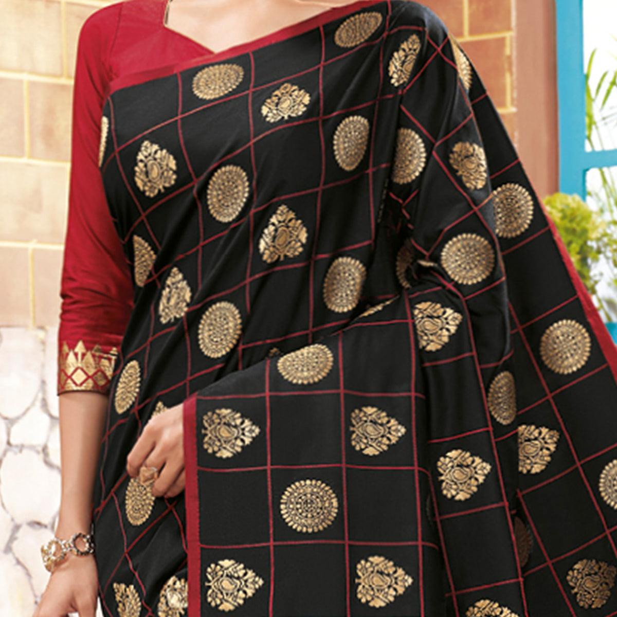 Energetic Black Colored Festive Wear Woven Silk Saree