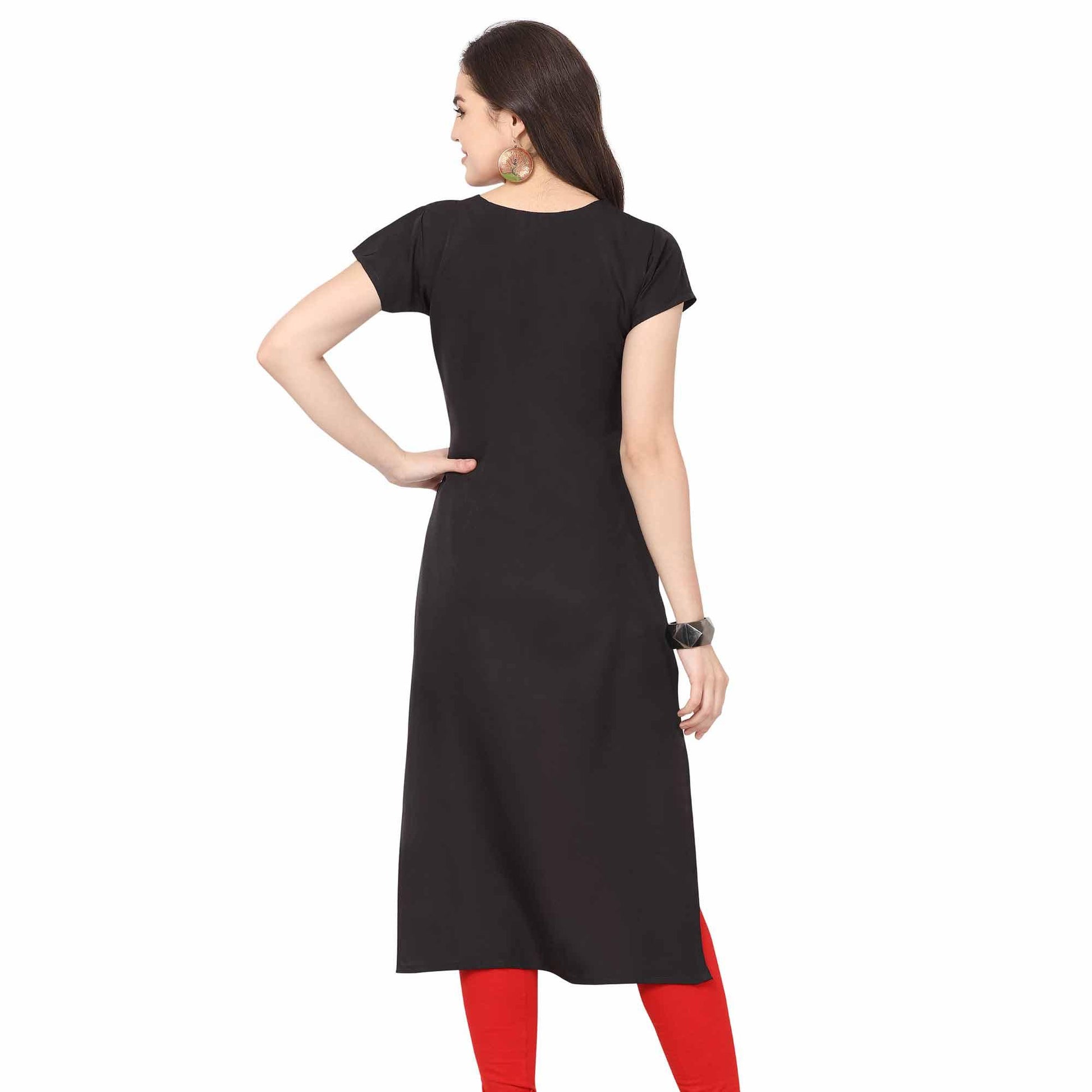 Energetic Black-Red Colored Casual Printed Crepe Kurti