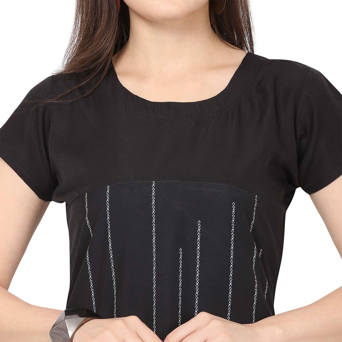 Energetic Black-Red Colored Casual Printed Crepe Kurti