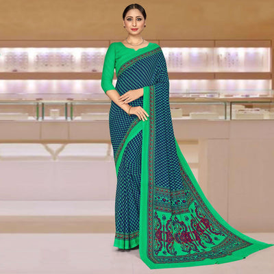 Energetic Blue & Turquoise Coloured Casual Wear Printed Crepe Saree