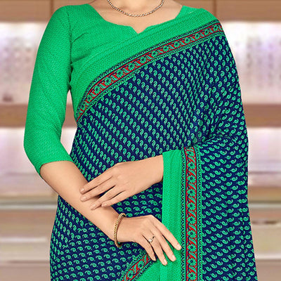 Energetic Blue & Turquoise Coloured Casual Wear Printed Crepe Saree