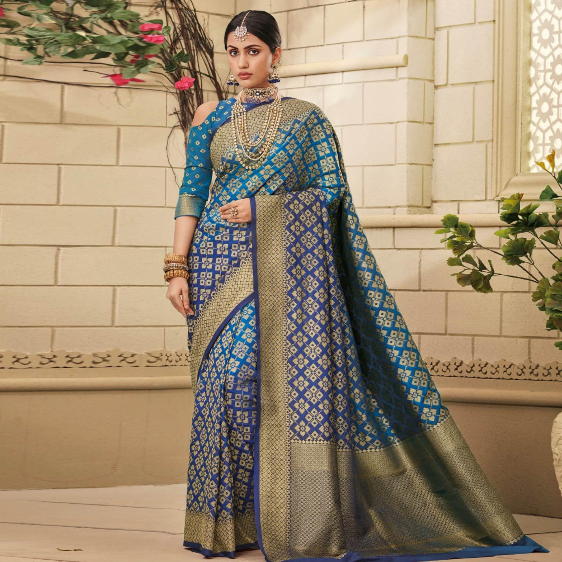 Energetic Blue Colored Festive Wear Woven Soft Silk Saree