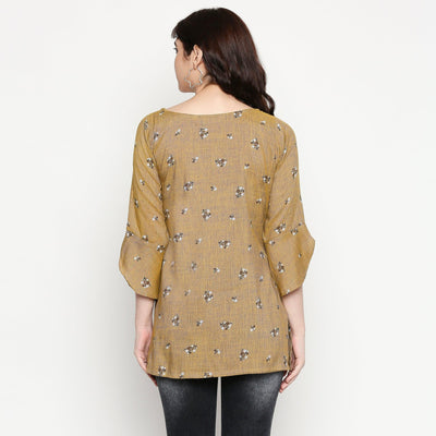 Energetic Brown Colored Casual Wear Printed Cotton Western Top