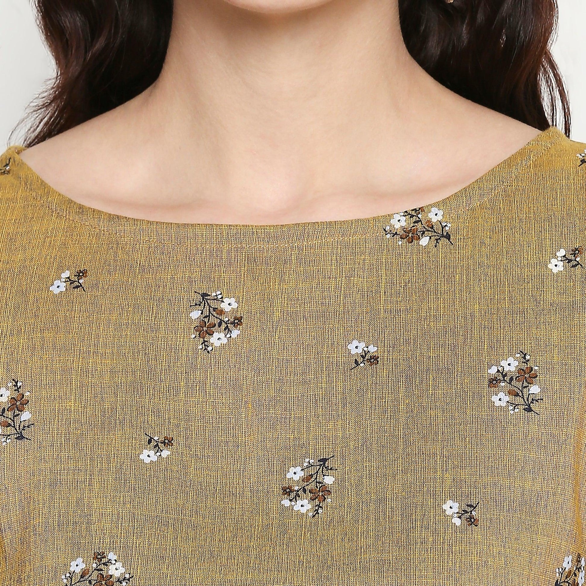 Energetic Brown Colored Casual Wear Printed Cotton Western Top