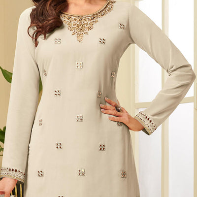 Energetic Cream Coloured Partywear Gota Work Georgette Palazzo Suit