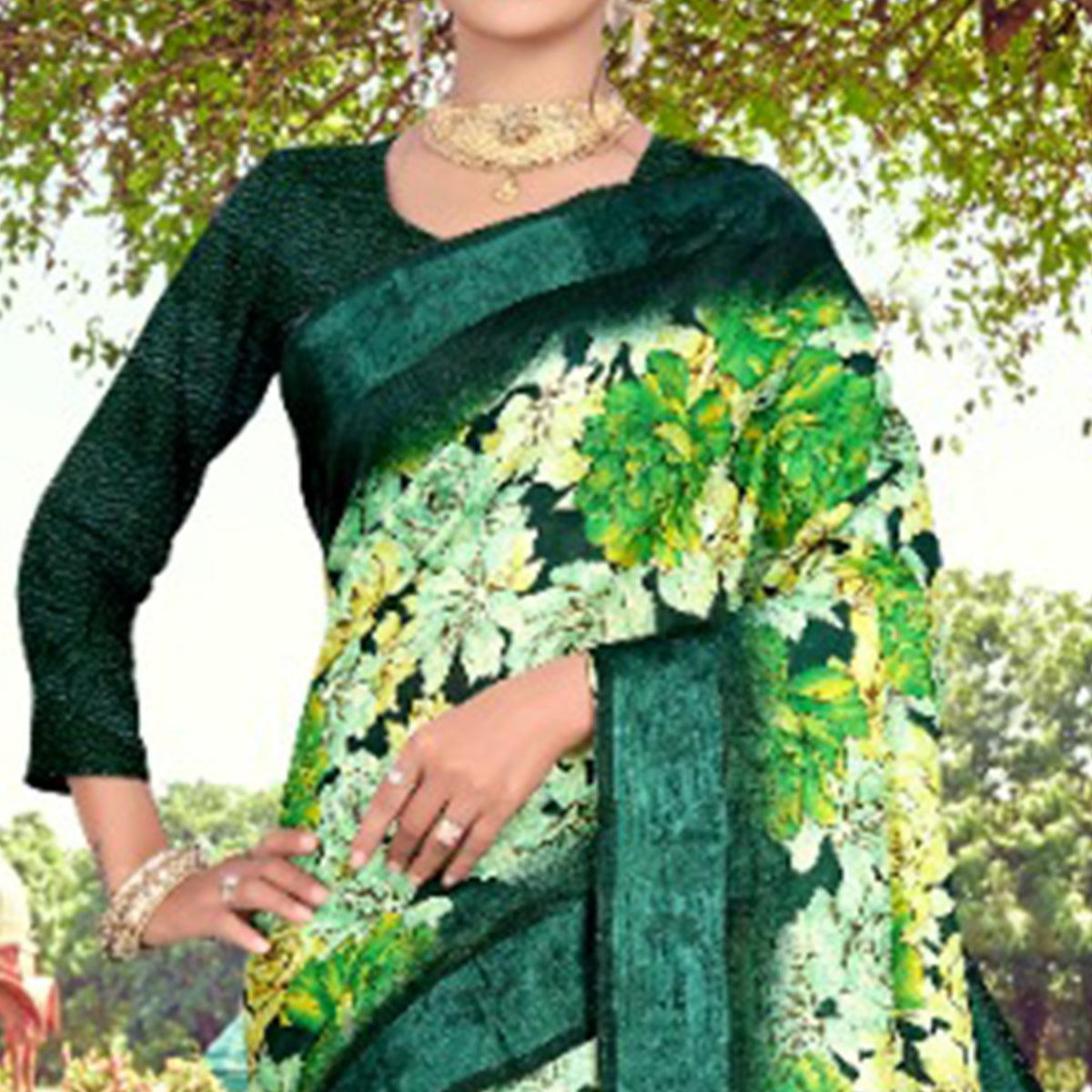Energetic Green Colored Casual Printed Cotton Saree