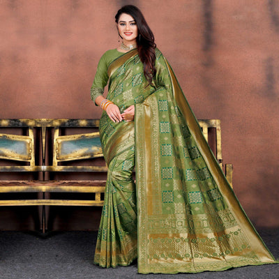 Energetic Green Colored Festive Wear Woven Silk Saree