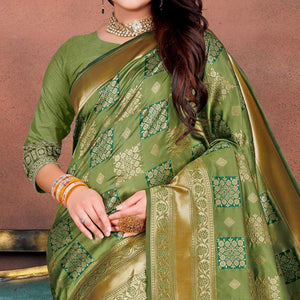 Energetic Green Colored Festive Wear Woven Silk Saree