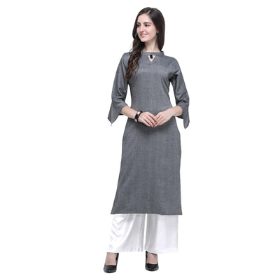 Energetic Grey Colored Casual Wear Embroidered Rayon Kurti-Palazzo Set