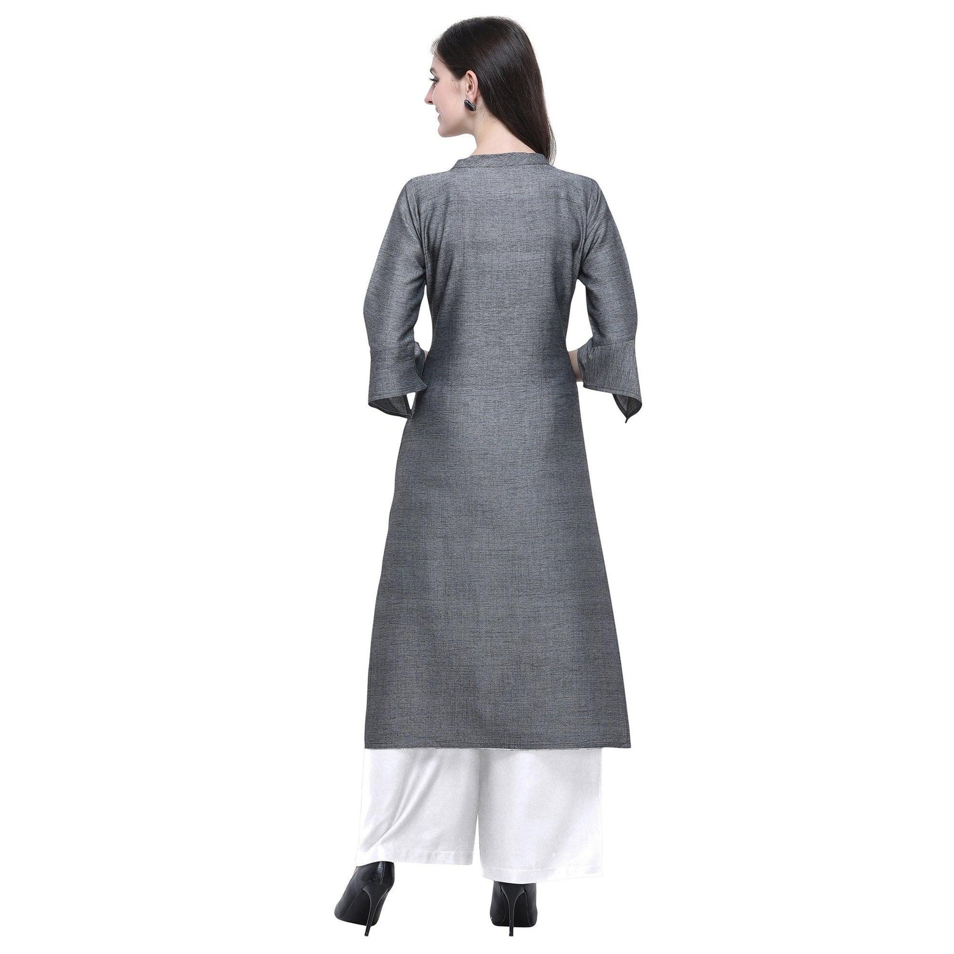 Energetic Grey Colored Casual Wear Embroidered Rayon Kurti-Palazzo Set
