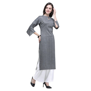 Energetic Grey Colored Casual Wear Embroidered Rayon Kurti-Palazzo Set
