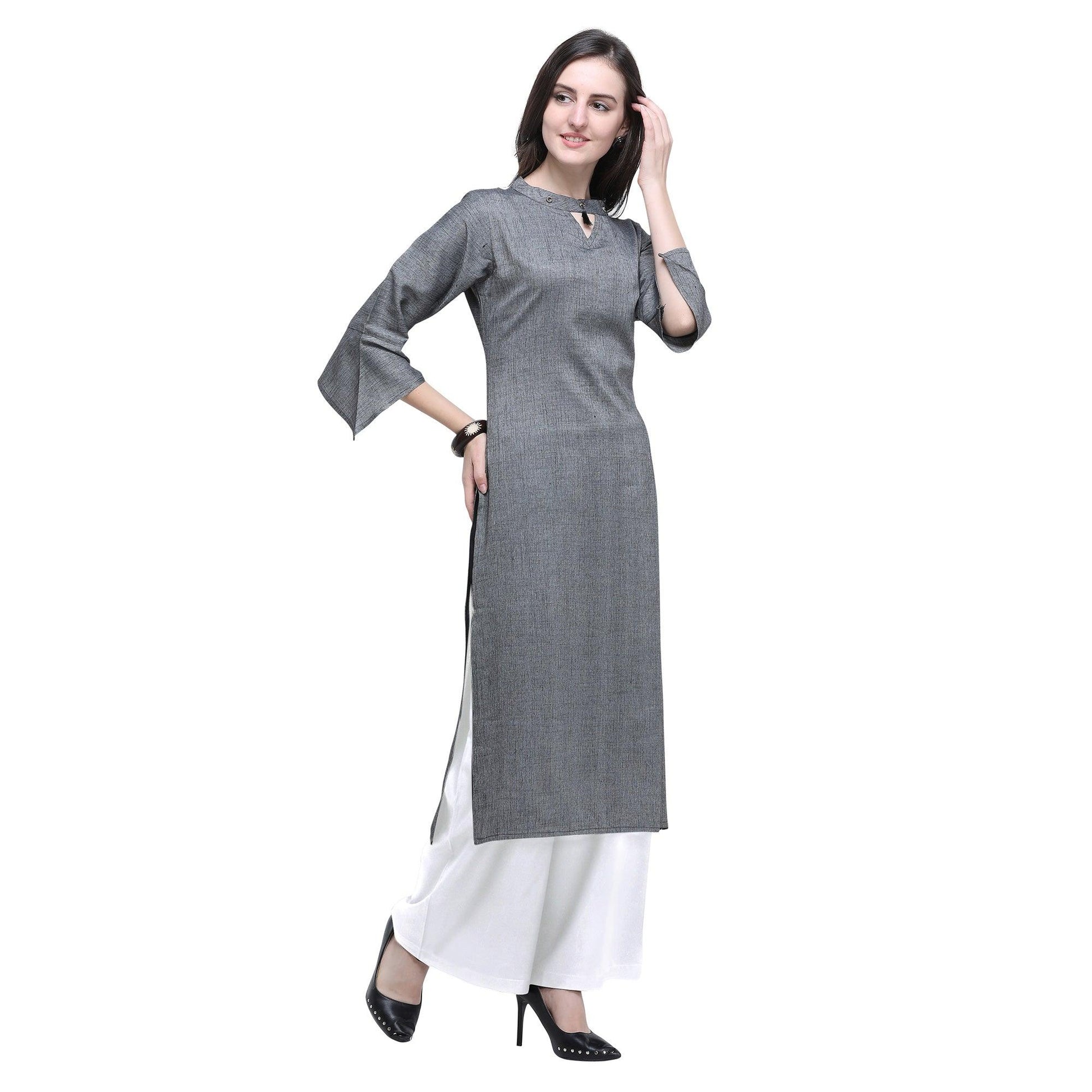 Energetic Grey Colored Casual Wear Embroidered Rayon Kurti-Palazzo Set