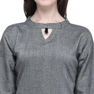 Energetic Grey Colored Casual Wear Embroidered Rayon Kurti-Palazzo Set