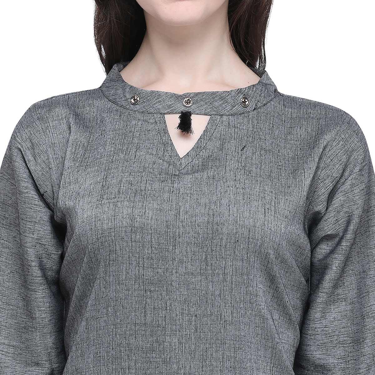 Energetic Grey Colored Casual Wear Embroidered Rayon Kurti-Palazzo Set