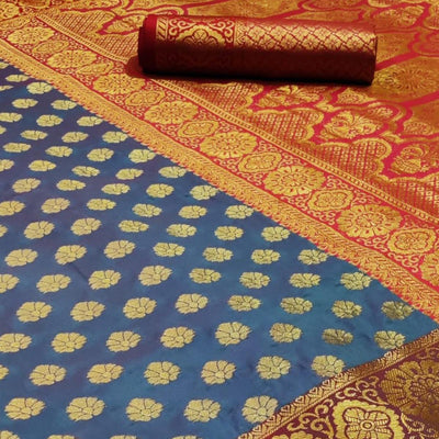 Energetic Grey Colored Festive Wear Woven Heavy Silk Saree