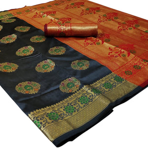 Energetic Grey Colored Festive Wear Woven Silk Saree