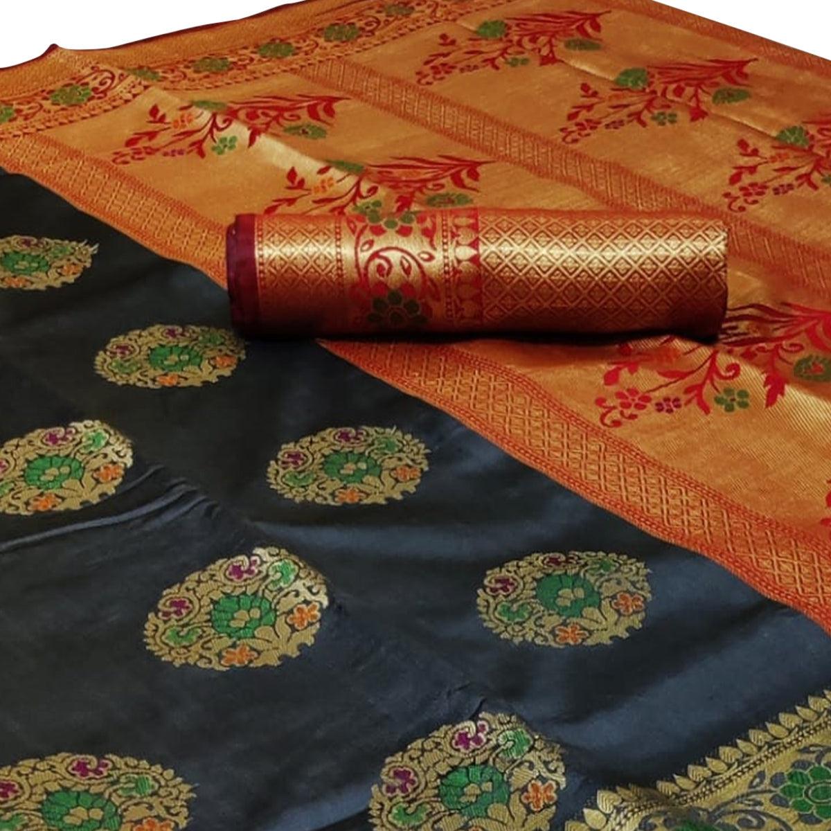 Energetic Grey Colored Festive Wear Woven Silk Saree