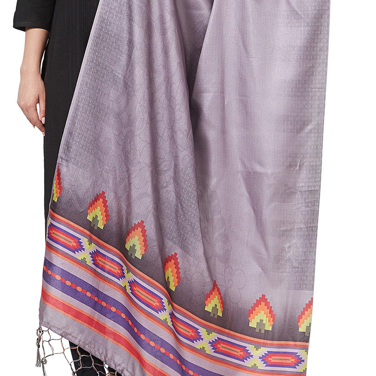 Energetic Light Gray Colored Casual Printed Pashmina Silk Dupatta