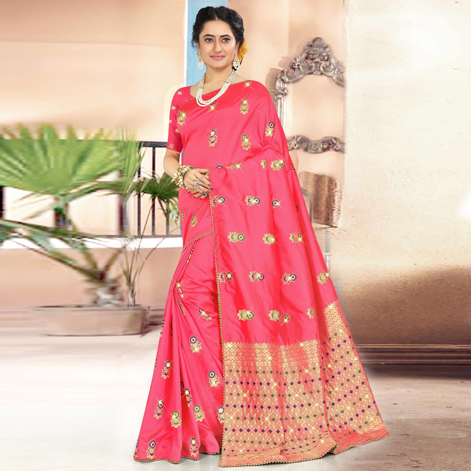 Energetic Maroon Colored Festive Wear Woven Banarasi Silk Saree