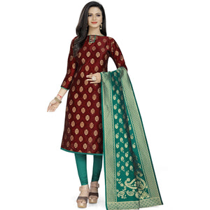 Energetic Maroon Colored Party Wear Woven Banarasi Silk Dress Material
