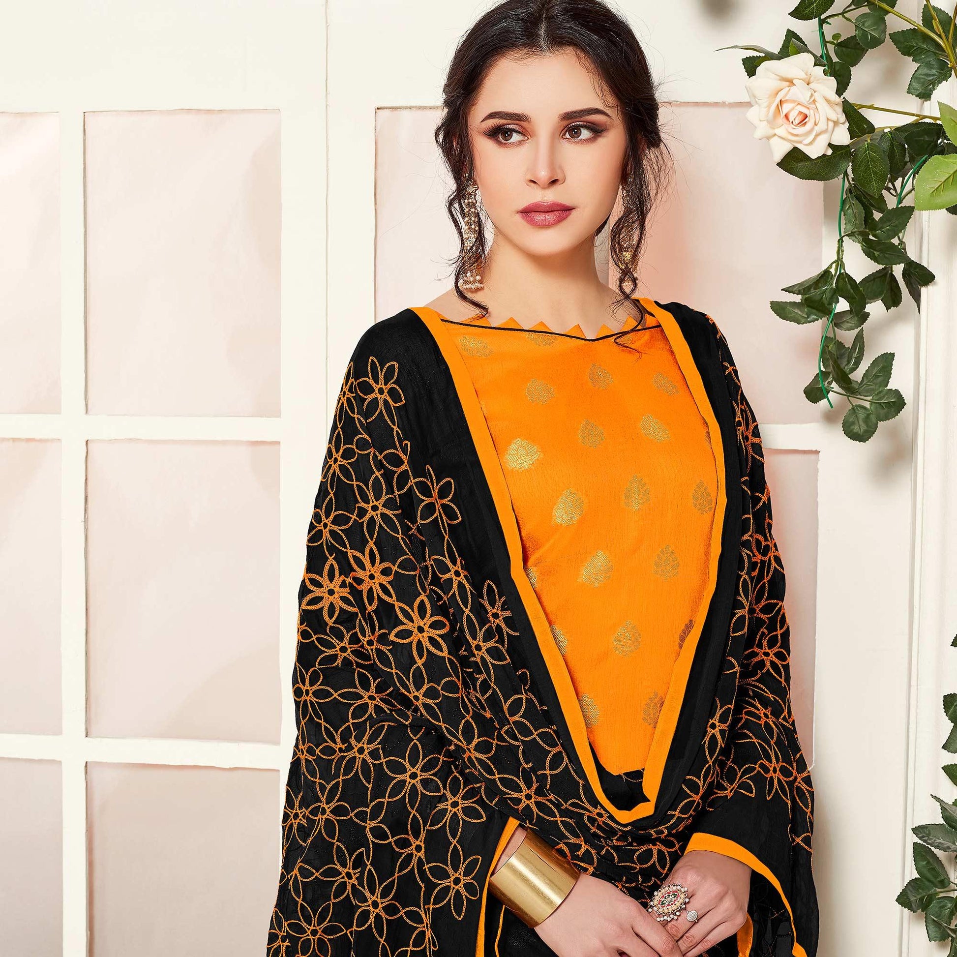 Energetic Mustard Yellow Colored Casual Wear Woven Banarasi Silk Dress Material