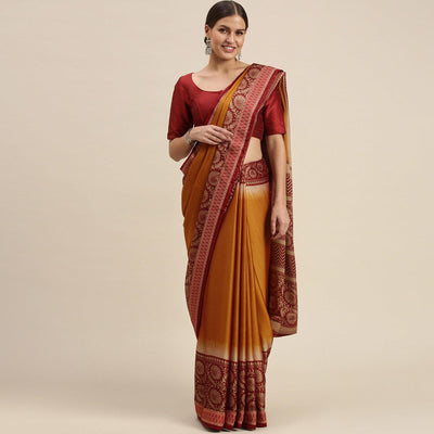 Energetic Mustard Yellow Colored Partywear Printed Rangoli Silk Saree