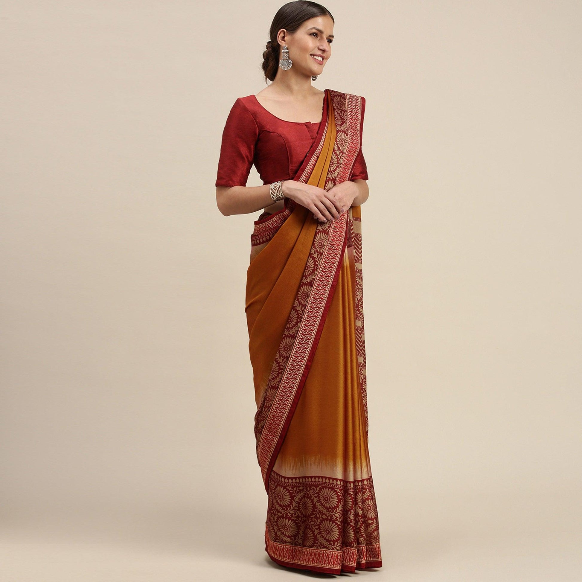 Energetic Mustard Yellow Colored Partywear Printed Rangoli Silk Saree