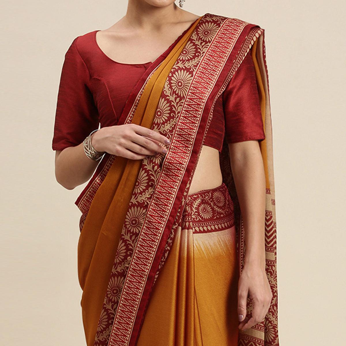Energetic Mustard Yellow Colored Partywear Printed Rangoli Silk Saree