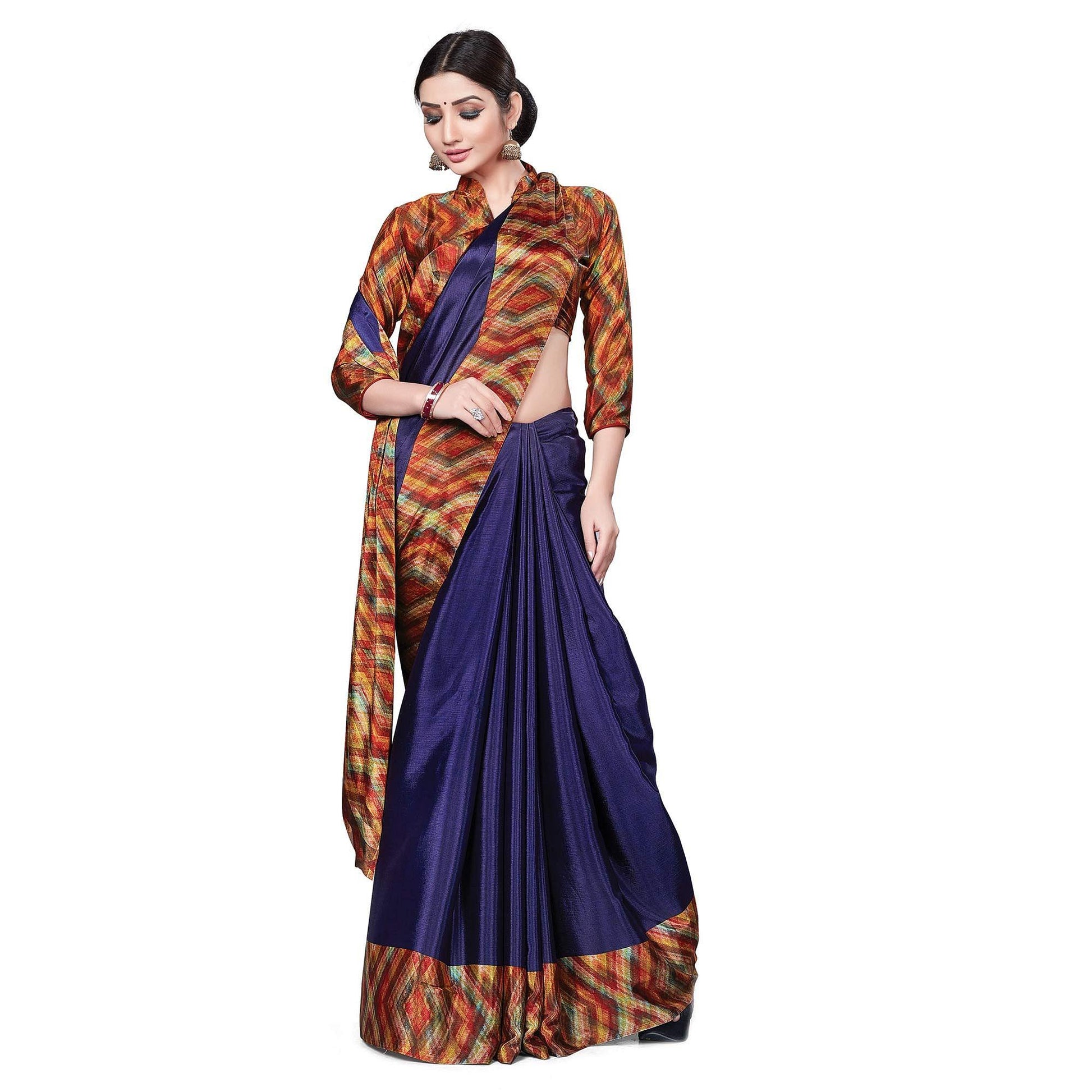 Energetic Navy Blue Colored Casual Wear Printed Crepe Saree