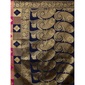 Energetic Navy Blue - Pink Colored Festive Wear Woven Silk Blend Saree