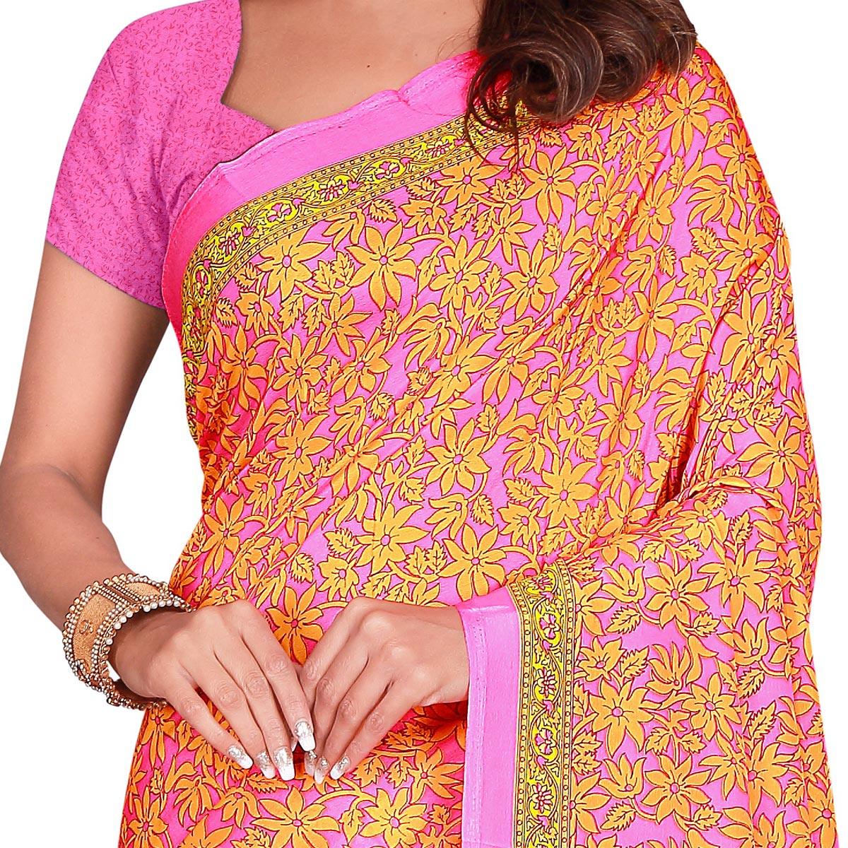 Energetic Orange Colored Casual Wear Printed Crepe Saree
