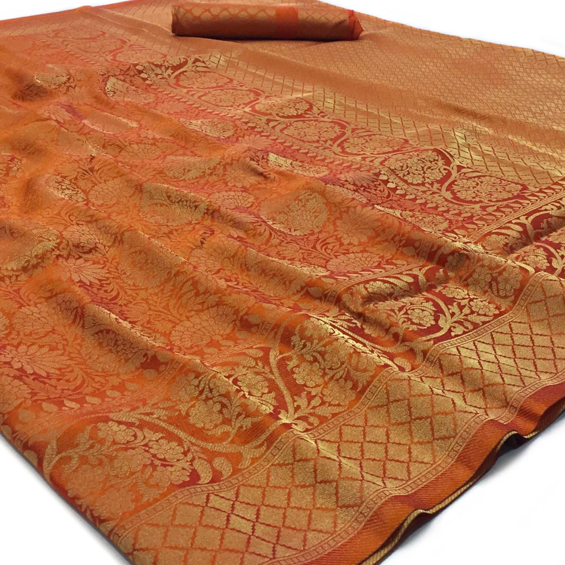 Energetic Orange Colored Festive Wear Woven Art Silk Saree