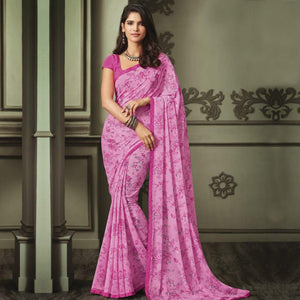 Energetic Pink Colored Casual Wear Printed Georgette Saree