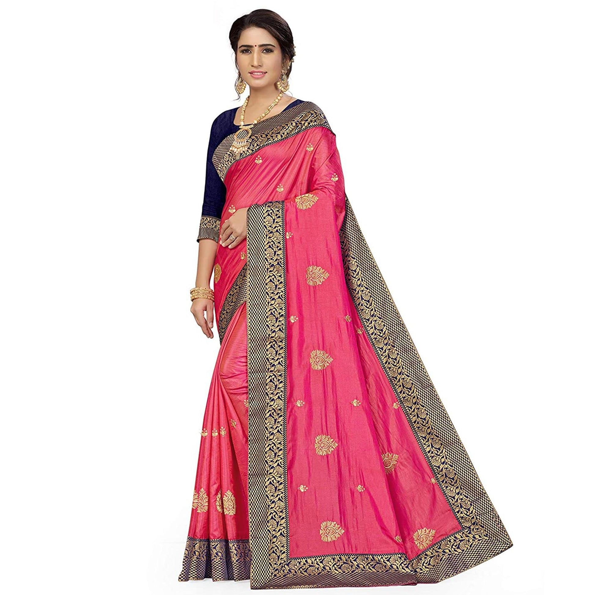 Energetic Pink Colored Festive Wear Embroidered Sana Silk Saree