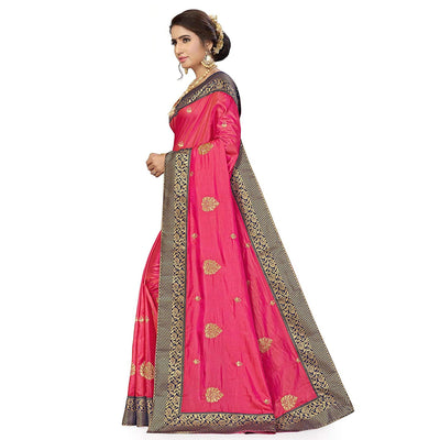 Energetic Pink Colored Festive Wear Embroidered Sana Silk Saree