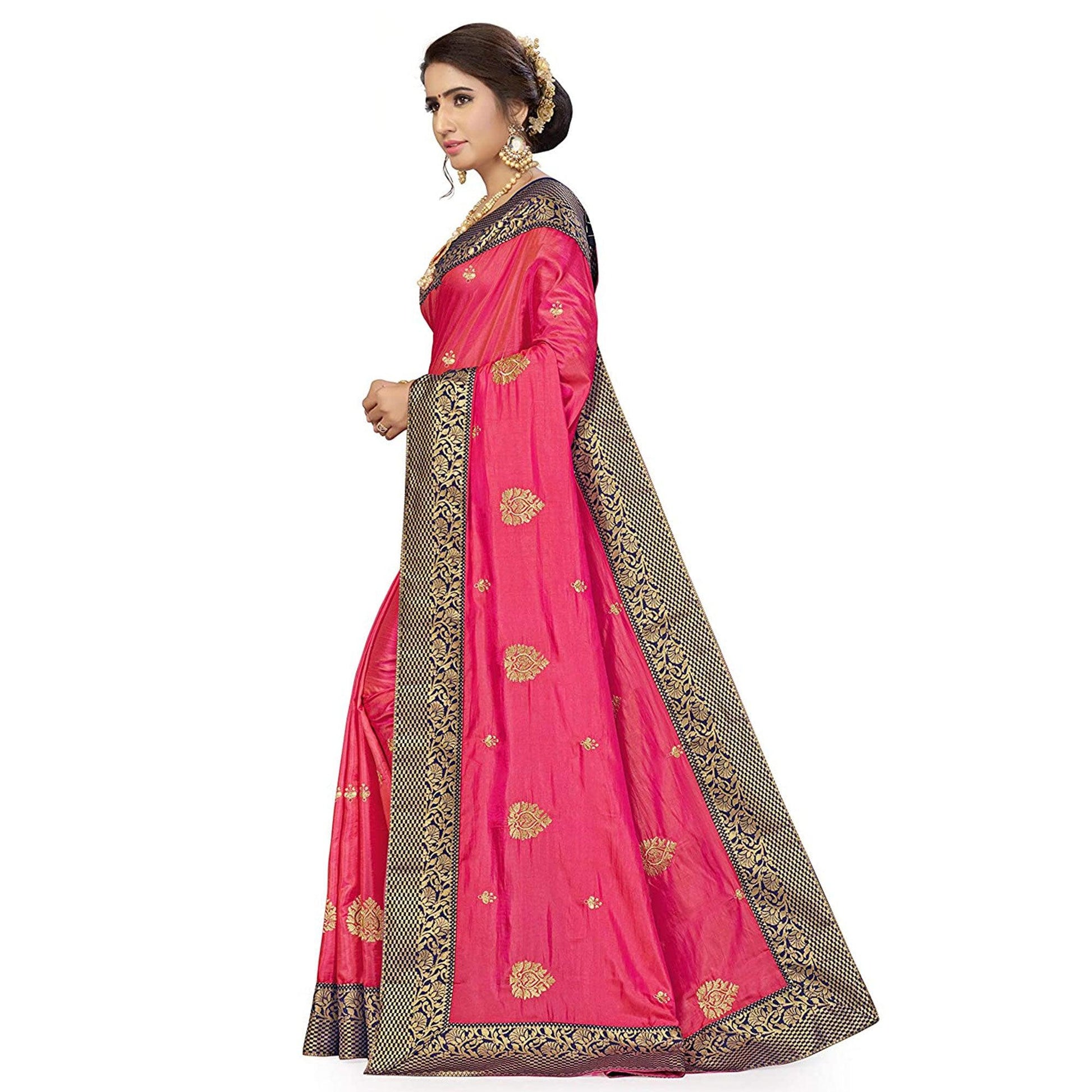 Energetic Pink Colored Festive Wear Embroidered Sana Silk Saree