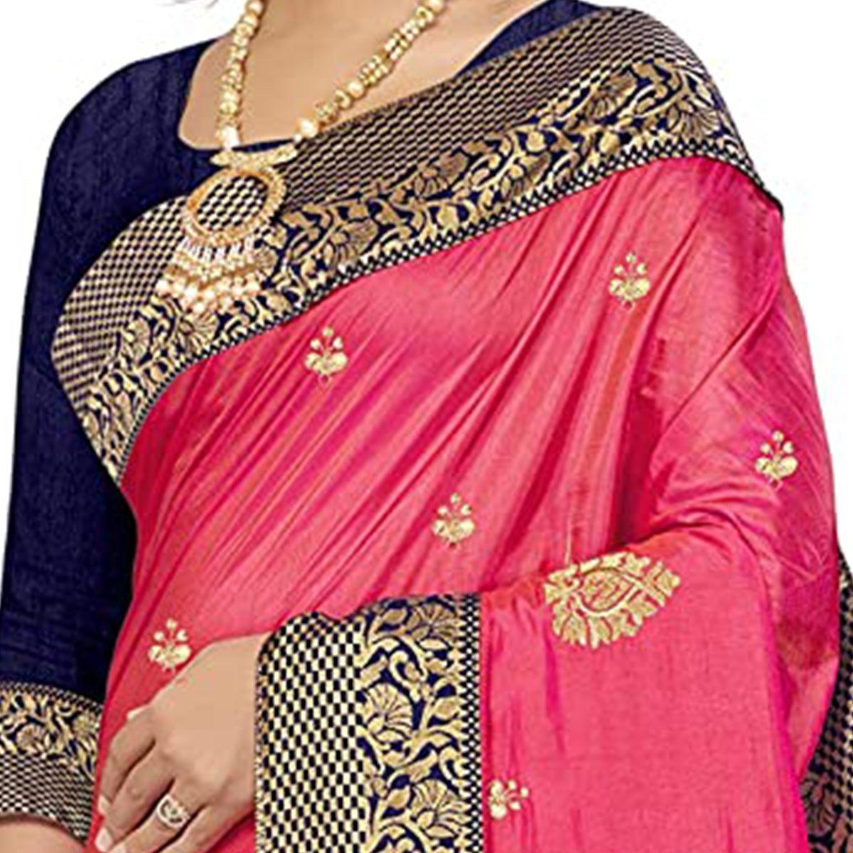 Energetic Pink Colored Festive Wear Embroidered Sana Silk Saree