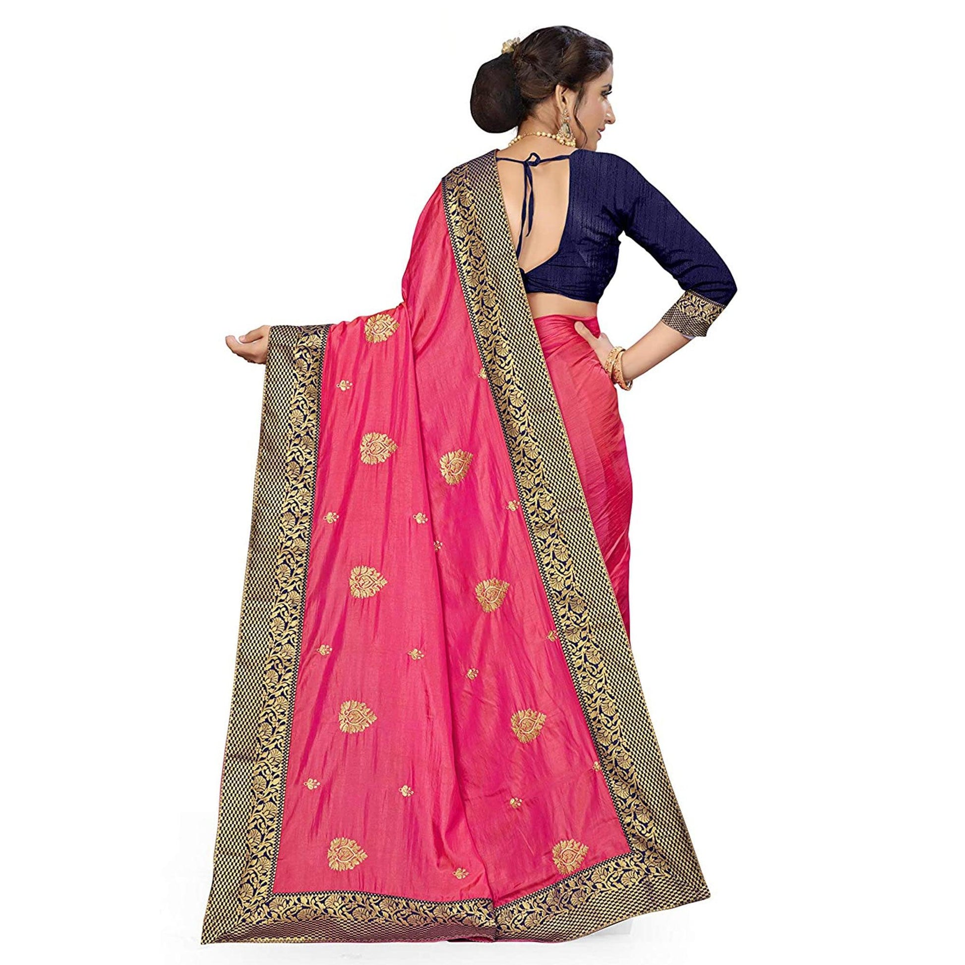 Energetic Pink Colored Festive Wear Embroidered Sana Silk Saree