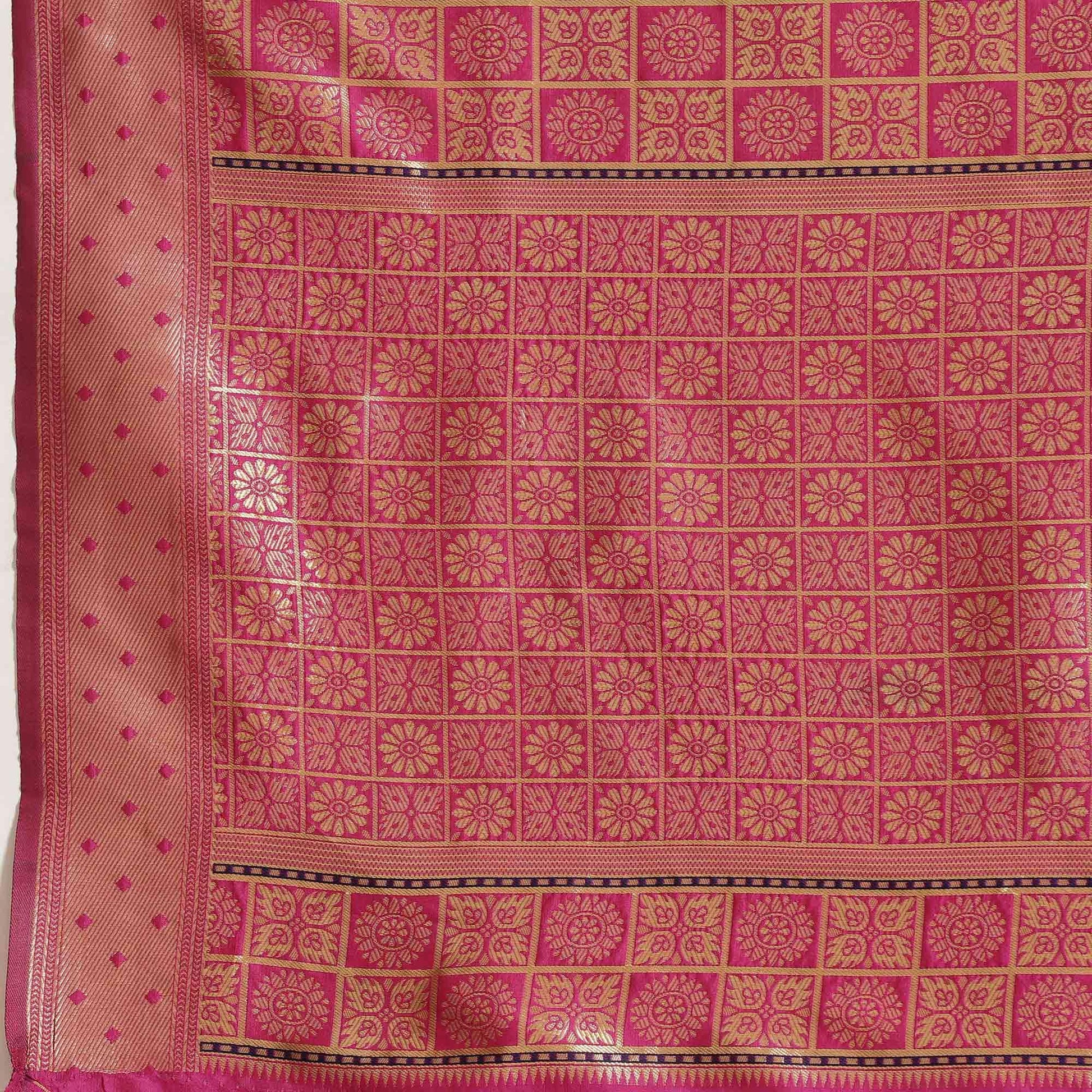 Energetic Pink Colored Festive Wear Woven Silk Blend Saree