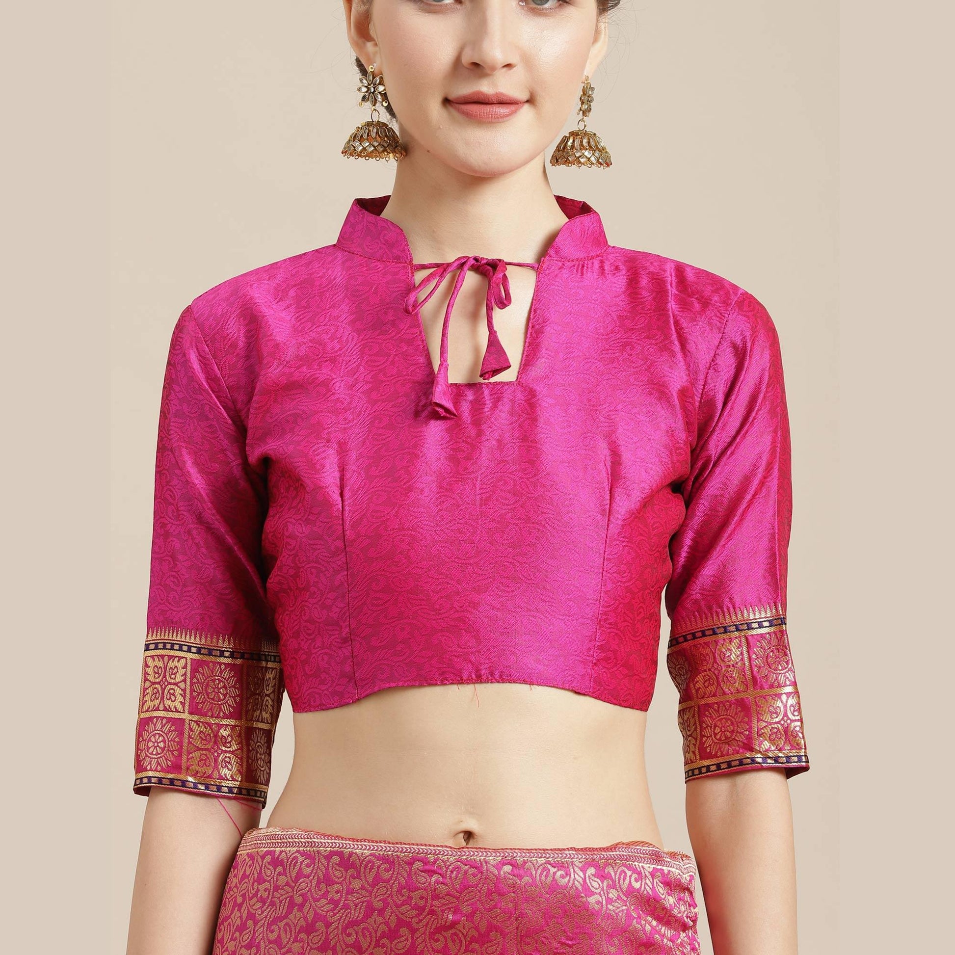 Energetic Pink Colored Festive Wear Woven Silk Blend Saree