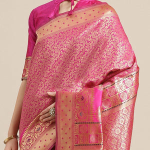 Energetic Pink Colored Festive Wear Woven Silk Blend Saree