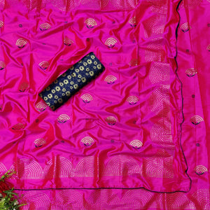 Energetic Pink Colored Festive Wear Woven Two Tone Sana Silk Saree