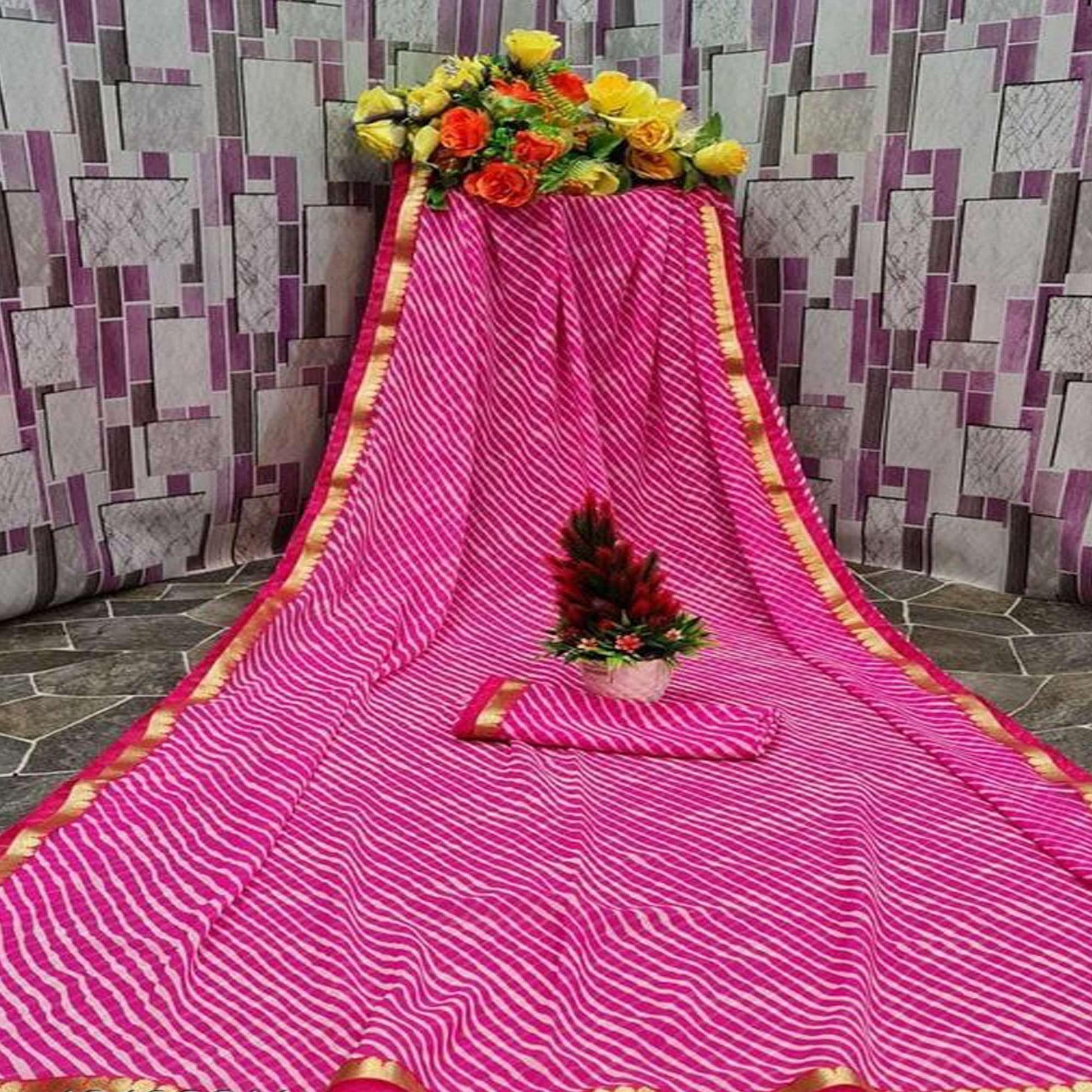 Energetic Pink Coloured Casual Wear Printed Georgette Saree