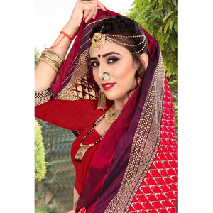 Energetic Purple Colored Festive Wear Woven Lichi Silk Saree