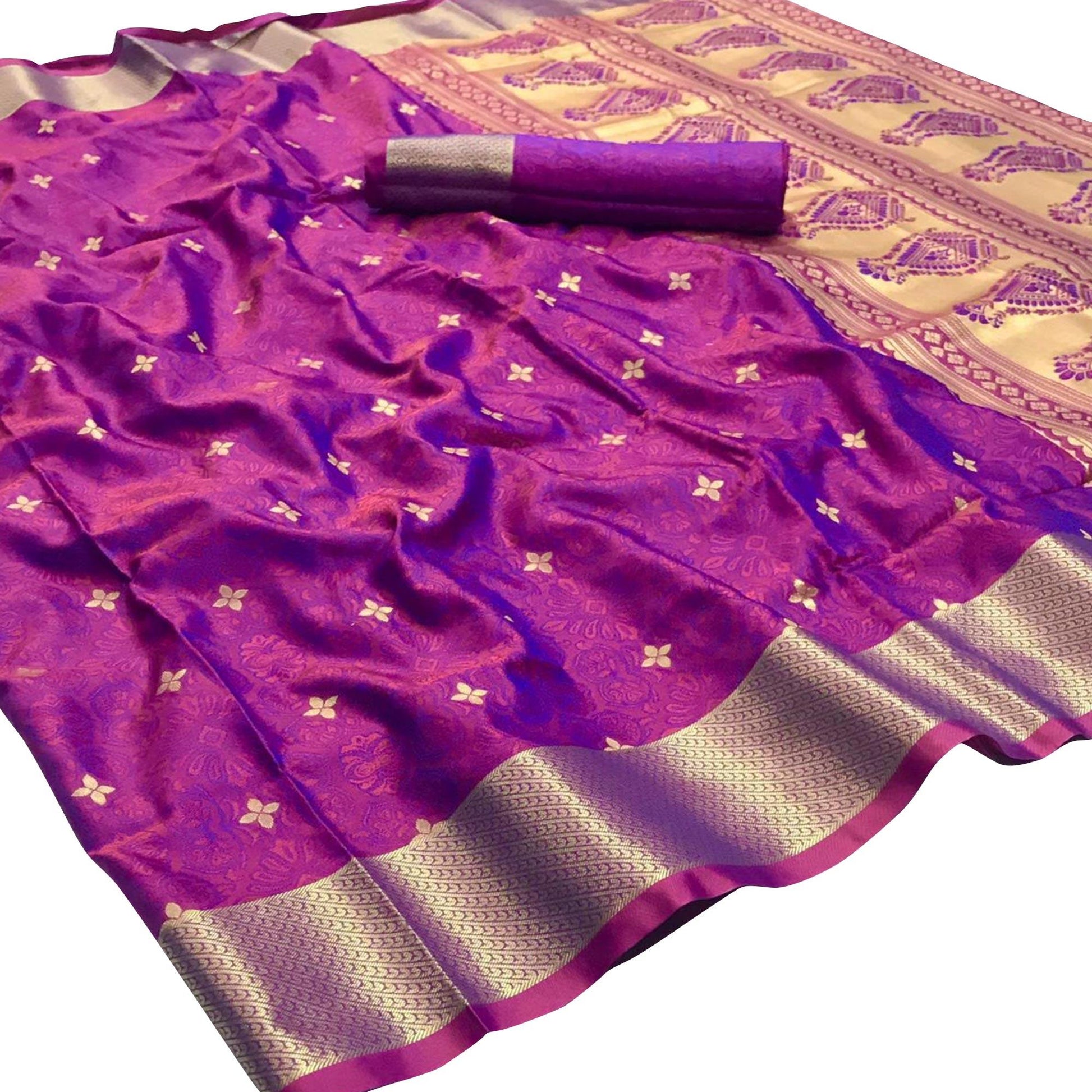 Energetic Purple Colored Festive Wear Woven Pure Kanjivaram Silk Saree