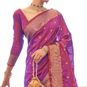 Energetic Purple Colored Festive Wear Woven Pure Kanjivaram Silk Saree