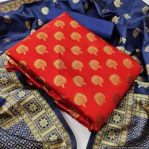 Energetic Red Colored Casual Wear Banarasi Silk Dress Material