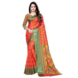 Energetic Red Colored Casual Wear Printed Art Silk Saree